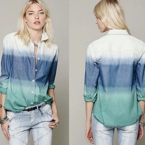 Free People before sunrise raw hem ombré denim top size XS